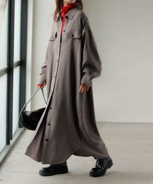 本格派。イージーケア ロングシャツワンピース（シャツワンピース