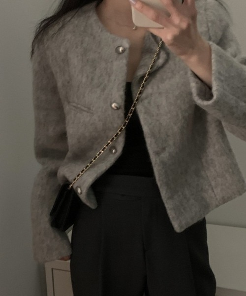 FREE STYLISTS(フリー スタイリスト)の「YUGA_YGMC Wool-like cropped jacket(ノーカラージャケット・レディース・オフホワイト/グレー・FREE)」の19枚目の写真