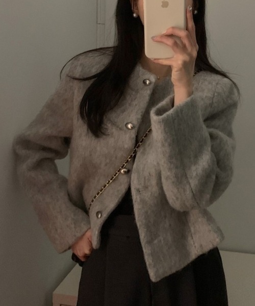FREE STYLISTS(フリー スタイリスト)の「YUGA_YGMC Wool-like cropped jacket(ノーカラージャケット・レディース・オフホワイト/グレー・FREE)」の20枚目の写真