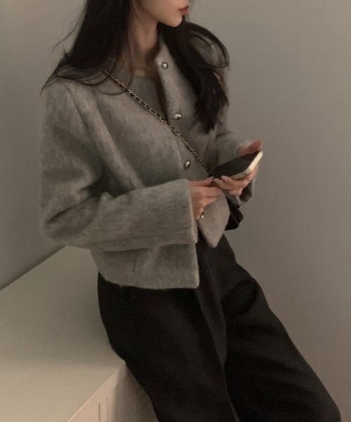 FREE STYLISTS(フリー スタイリスト)の「YUGA_YGMC Wool-like cropped jacket(ノーカラージャケット・レディース・オフホワイト/グレー・FREE)」の21枚目の写真