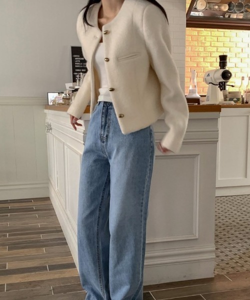 FREE STYLISTS(フリー スタイリスト)の「YUGA_YGMC Wool-like cropped jacket(ノーカラージャケット・レディース・オフホワイト/グレー・FREE)」の11枚目の写真
