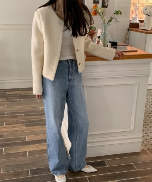 FREE STYLISTS(フリー スタイリスト)の「YUGA_YGMC Wool-like cropped jacket(ノーカラージャケット・レディース・オフホワイト/グレー・FREE)」の14枚目の写真