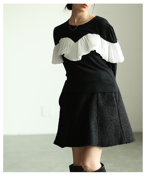 Sawa a la mode(サワアラモード)の「シフォンフリルカットソートップス(Tシャツ/カットソー・レディース・ブラック/ブラック×ホワイト・FREE)」の8枚目の写真