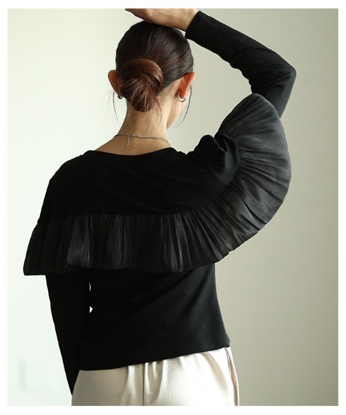Sawa a la mode(サワアラモード)の「シフォンフリルカットソートップス(Tシャツ/カットソー・レディース・ブラック/ブラック×ホワイト・FREE)」の17枚目の写真