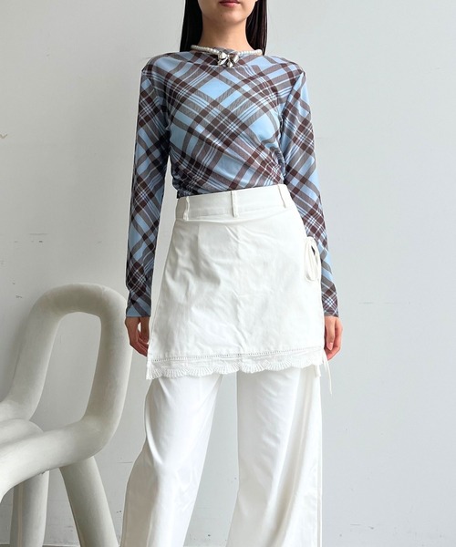 mul.(ムル)の「CS ギャザーチェックトップス(Tシャツ/カットソー・レディース・ブルー・FREE)」の12枚目の写真