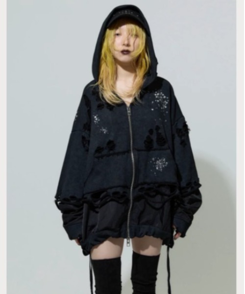neith.　パーカー neith.（ネイス）の「neith./ネイス/Layered Crush Hoodie(Camo×Gray