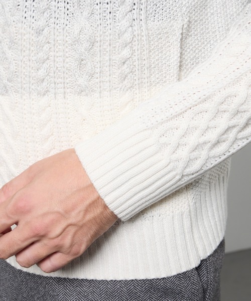 ケーブルグラデーションフーテッドプルオーバーニット（ニット