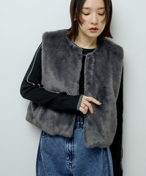 セール】・ELENCARE DUE フォックス調ファーベスト（ベスト
