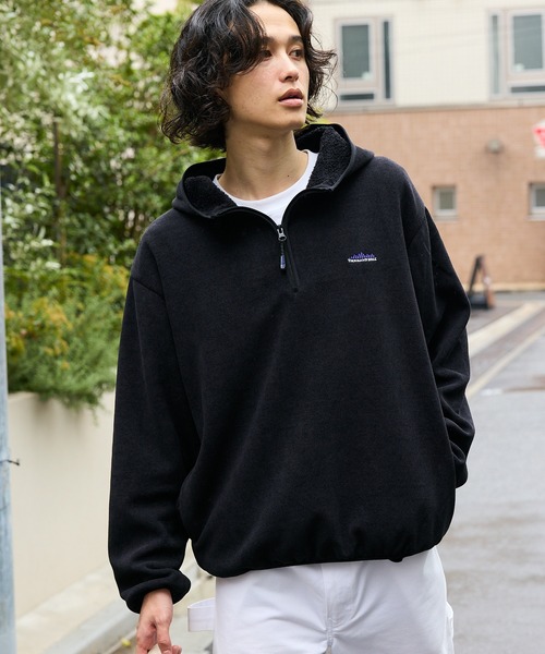 THOUSAND MILE（サウザンドマイル）の「THOUSAND MILE/サウザンドマイル KNIT FREECE HALF ZIP PARKER フード付きハーフジップパーカー（パーカー・メンズ・サンドベージュ/チャコール/ブラック・L/XS/XL/M）」の7枚目の写真