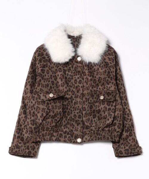 セール】【2WAY】ファー襟取り外しレオパード柄ジャケット/ふわふわ