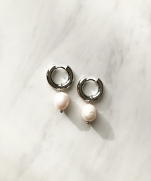 2way一粒淡水パールメタルフープピアス