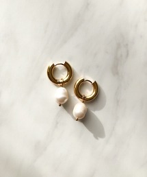 2way一粒淡水パールメタルフープピアス