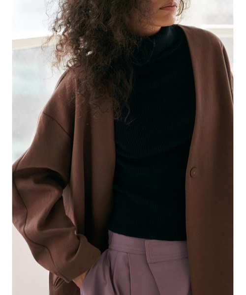 Brown&Street（ブラウンアンドストリート）の「Ｖネックカットソージャケット（ノーカラージャケット・レディース・ブラウン/ブラック・FREE）」の6枚目の写真