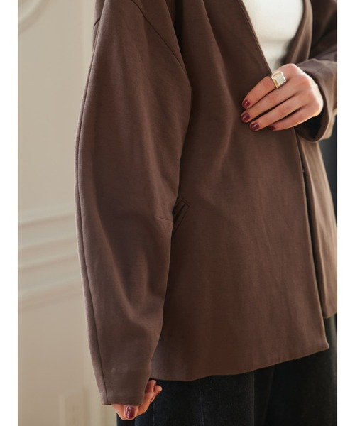 Brown&Street（ブラウンアンドストリート）の「Ｖネックカットソージャケット（ノーカラージャケット・レディース・ブラウン/ブラック・FREE）」の9枚目の写真