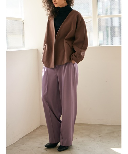 Brown&Street（ブラウンアンドストリート）の「Ｖネックカットソージャケット（ノーカラージャケット・レディース・ブラウン/ブラック・FREE）」の11枚目の写真
