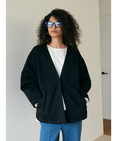 Brown&Street（ブラウンアンドストリート）の「Ｖネックカットソージャケット（ノーカラージャケット・レディース・ブラウン/ブラック・FREE）」の16枚目の写真