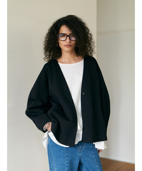 Brown&Street（ブラウンアンドストリート）の「Ｖネックカットソージャケット（ノーカラージャケット・レディース・ブラウン/ブラック・FREE）」の17枚目の写真