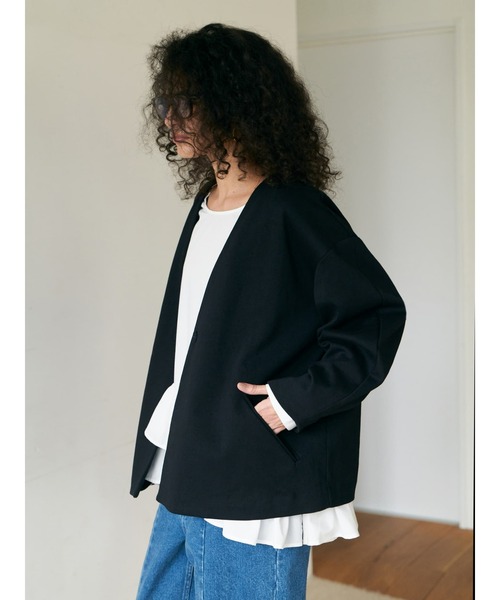Brown&Street（ブラウンアンドストリート）の「Ｖネックカットソージャケット（ノーカラージャケット・レディース・ブラウン/ブラック・FREE）」の18枚目の写真