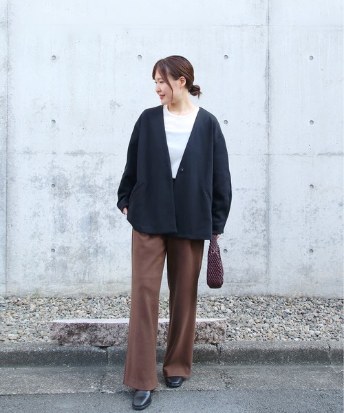 Brown&Street（ブラウンアンドストリート）の「Ｖネックカットソージャケット（ノーカラージャケット・レディース・ブラウン/ブラック・FREE）」の20枚目の写真
