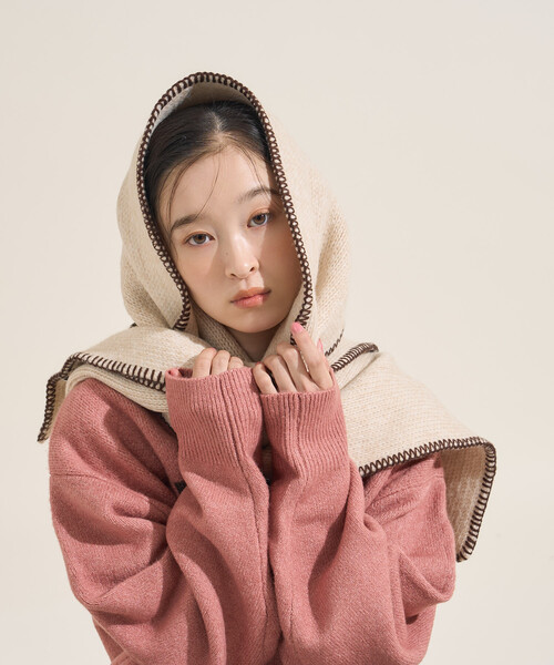 FREAK'S STORE(フリークスストア)の「FREAK'S STOR/フリークスストア 配色 ブランケットステッチマフラー(マフラー・レディース・グレー/オフホワイト・ONE SIZE)」の7枚目の写真