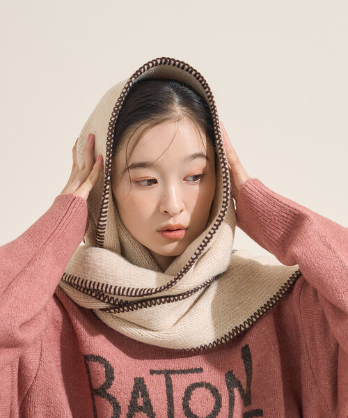 FREAK'S STORE(フリークスストア)の「FREAK'S STOR/フリークスストア 配色 ブランケットステッチマフラー(マフラー・レディース・グレー/オフホワイト・ONE SIZE)」の10枚目の写真