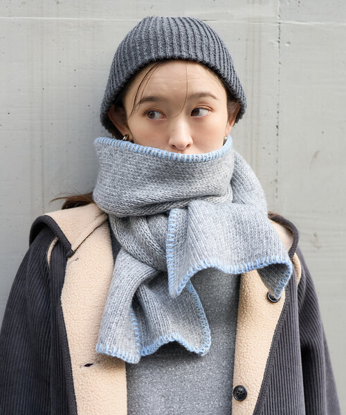 FREAK'S STORE(フリークスストア)の「FREAK'S STOR/フリークスストア 配色 ブランケットステッチマフラー(マフラー・レディース・グレー/オフホワイト・ONE SIZE)」の12枚目の写真