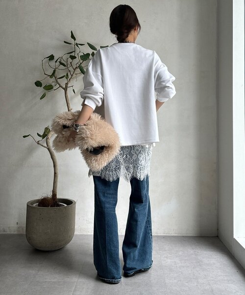 DouDou(ドゥドゥ)の「【WEB限定】ペイント柄トップス(Tシャツ/カットソー・レディース・ホワイト/ブラック/グレー・FREE)」の8枚目の写真