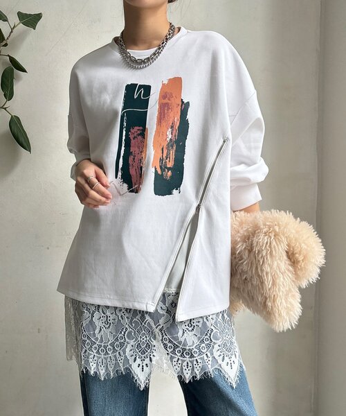 DouDou(ドゥドゥ)の「【WEB限定】ペイント柄トップス(Tシャツ/カットソー・レディース・ホワイト/ブラック/グレー・FREE)」の11枚目の写真