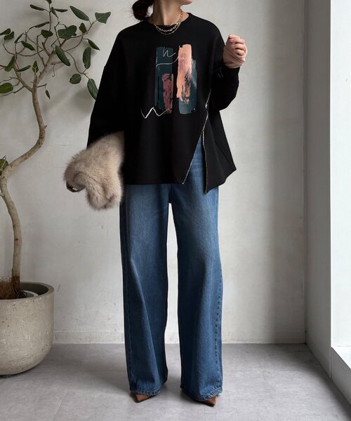 DouDou(ドゥドゥ)の「【WEB限定】ペイント柄トップス(Tシャツ/カットソー・レディース・ホワイト/ブラック/グレー・FREE)」の14枚目の写真