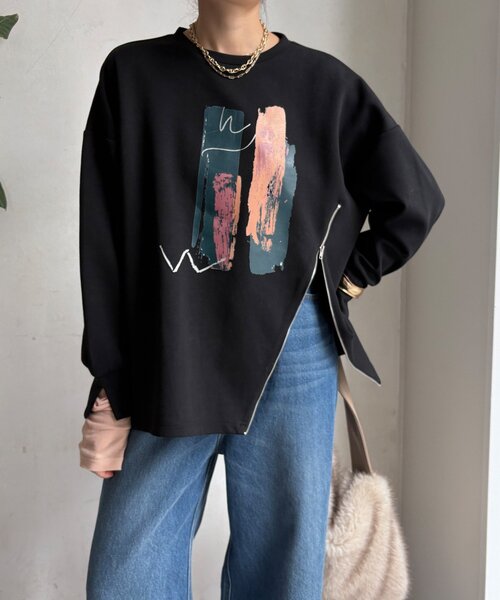 DouDou(ドゥドゥ)の「【WEB限定】ペイント柄トップス(Tシャツ/カットソー・レディース・ホワイト/ブラック/グレー・FREE)」の18枚目の写真