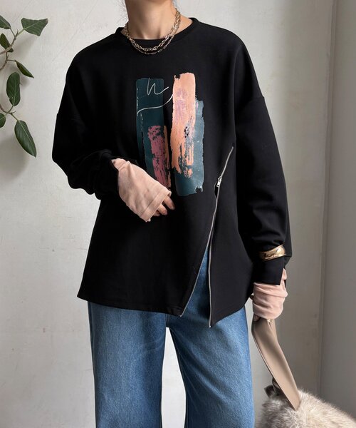 DouDou(ドゥドゥ)の「【WEB限定】ペイント柄トップス(Tシャツ/カットソー・レディース・ホワイト/ブラック/グレー・FREE)」の19枚目の写真