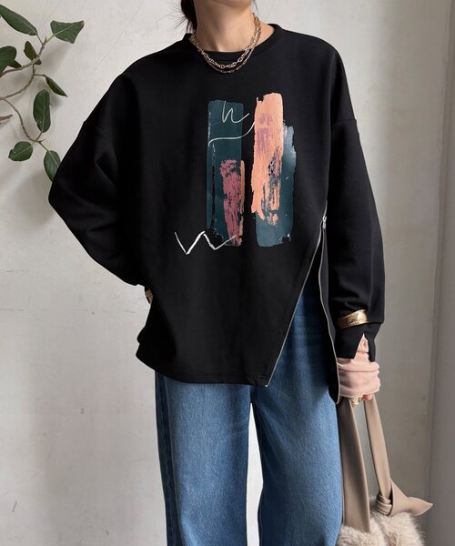 DouDou(ドゥドゥ)の「【WEB限定】ペイント柄トップス(Tシャツ/カットソー・レディース・ホワイト/ブラック/グレー・FREE)」の20枚目の写真
