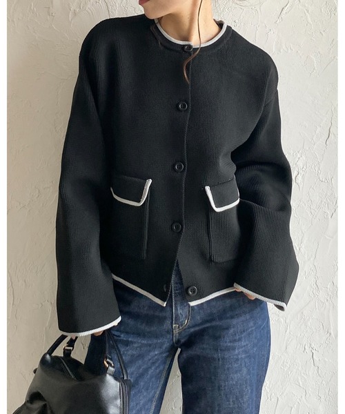 She's Closet(シーズクローゼット)の「ショート丈長袖配色バイカラーニットカーディガン(カーディガン/ボレロ・レディース・ブラウン/アイボリー/ブラック/チャコールグレー・FREE)」の5枚目の写真