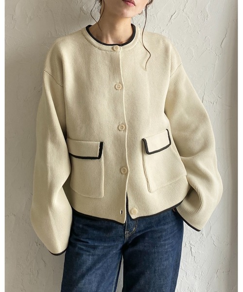 She's Closet(シーズクローゼット)の「ショート丈長袖配色バイカラーニットカーディガン(カーディガン/ボレロ・レディース・ブラウン/アイボリー/ブラック/チャコールグレー・FREE)」の6枚目の写真