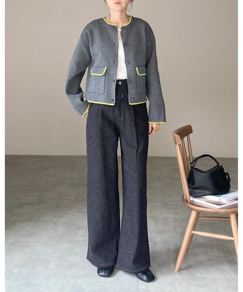 She's Closet(シーズクローゼット)の「ショート丈長袖配色バイカラーニットカーディガン(カーディガン/ボレロ・レディース・ブラウン/アイボリー/ブラック/チャコールグレー・FREE)」の9枚目の写真