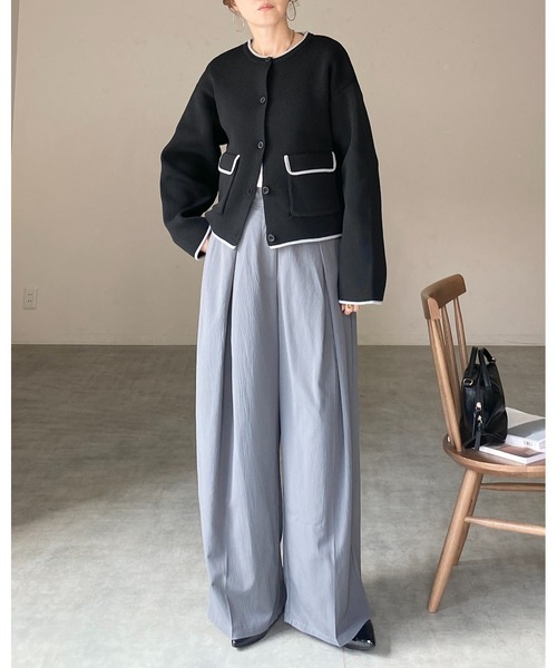 She's Closet(シーズクローゼット)の「ショート丈長袖配色バイカラーニットカーディガン(カーディガン/ボレロ・レディース・ブラウン/アイボリー/ブラック/チャコールグレー・FREE)」の13枚目の写真
