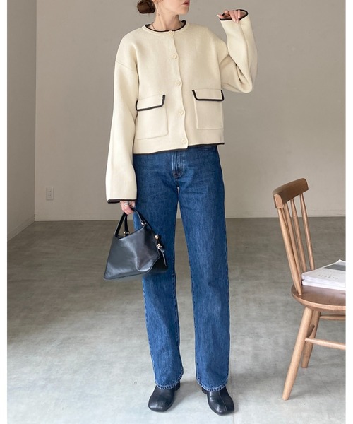 She's Closet(シーズクローゼット)の「ショート丈長袖配色バイカラーニットカーディガン(カーディガン/ボレロ・レディース・ブラウン/アイボリー/ブラック/チャコールグレー・FREE)」の17枚目の写真