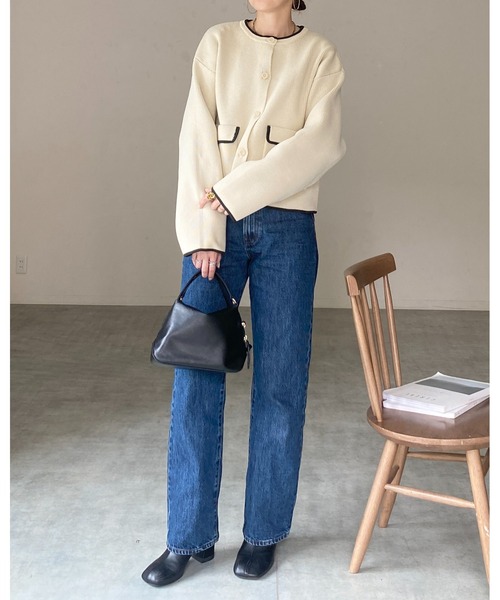 She's Closet(シーズクローゼット)の「ショート丈長袖配色バイカラーニットカーディガン(カーディガン/ボレロ・レディース・ブラウン/アイボリー/ブラック/チャコールグレー・FREE)」の18枚目の写真