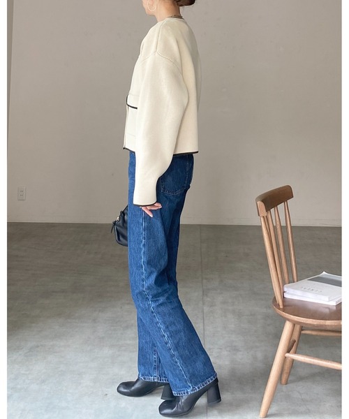 She's Closet(シーズクローゼット)の「ショート丈長袖配色バイカラーニットカーディガン(カーディガン/ボレロ・レディース・ブラウン/アイボリー/ブラック/チャコールグレー・FREE)」の19枚目の写真