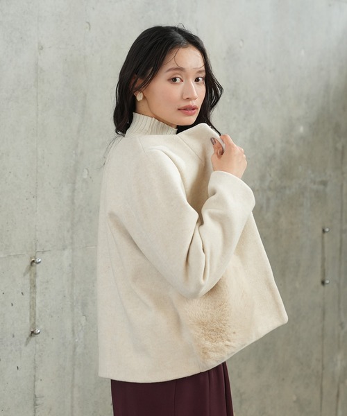 2wayポケットファーノーカラーショートコート（ノーカラーコート