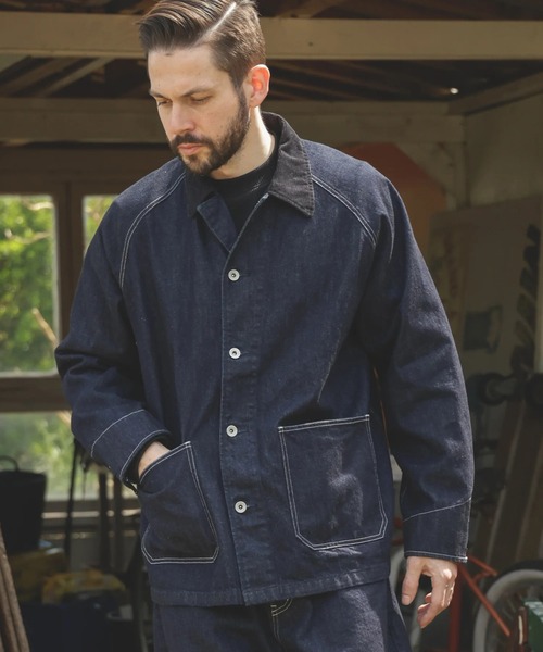 MR.OLIVE(ミスターオリーブ)の「【MR.OLIVE/ミスターオリーブ】RINSE WASH 12oz CRUNCH DEINIM /5-BUTTON COVERALL(カバーオール・メンズ・ブラック/インディゴブルー・S/M)」の1枚目の写真