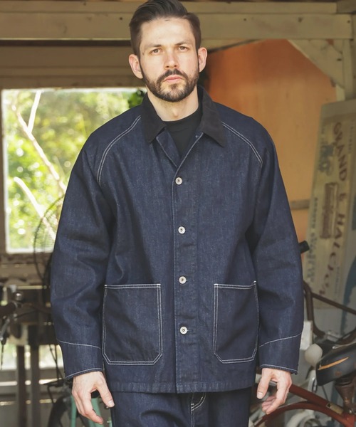 MR.OLIVE(ミスターオリーブ)の「【MR.OLIVE/ミスターオリーブ】RINSE WASH 12oz CRUNCH DEINIM /5-BUTTON COVERALL(カバーオール・メンズ・ブラック/インディゴブルー・S/M)」の13枚目の写真