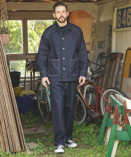 MR.OLIVE(ミスターオリーブ)の「【MR.OLIVE/ミスターオリーブ】RINSE WASH 12oz CRUNCH DEINIM /5-BUTTON COVERALL(カバーオール・メンズ・ブラック/インディゴブルー・S/M)」の6枚目の写真