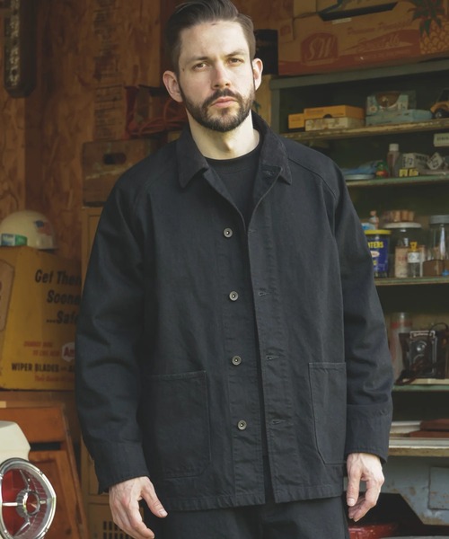 MR.OLIVE(ミスターオリーブ)の「【MR.OLIVE/ミスターオリーブ】RINSE WASH 12oz CRUNCH DEINIM /5-BUTTON COVERALL(カバーオール・メンズ・ブラック/インディゴブルー・S/M)」の9枚目の写真