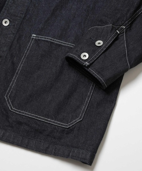MR.OLIVE(ミスターオリーブ)の「【MR.OLIVE/ミスターオリーブ】RINSE WASH 12oz CRUNCH DEINIM /5-BUTTON COVERALL(カバーオール・メンズ・ブラック/インディゴブルー・S/M)」の4枚目の写真