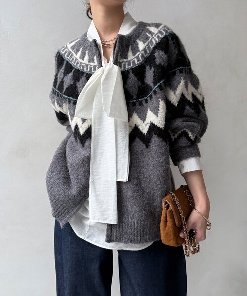 DouDou（ドゥドゥ）の「棒タイ2WAYブラウス（シャツ/ブラウス・レディース・オフホワイト/ブラック/カーキ・FREE）」の2枚目の写真