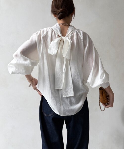 DouDou（ドゥドゥ）の「棒タイ2WAYブラウス（シャツ/ブラウス・レディース・オフホワイト/ブラック/カーキ・FREE）」の12枚目の写真