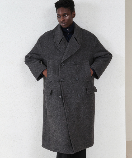 バックポイントダブルウールコート_グレー