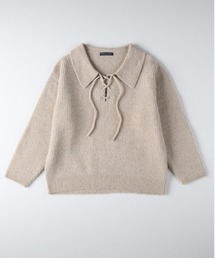 Right-on | 【HONEYSUCKLE ROSE】メランジスキッパーセーター (大きめ襟/リボン付き/ゆるシルエット/フェミニン/オールシーズン)(ニット/セーター)