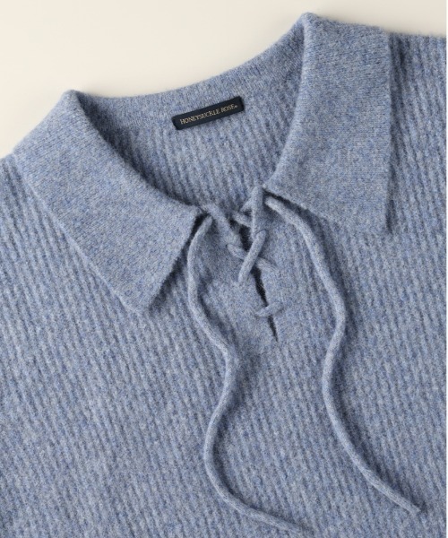 Right-on（ライトオン）の「【HONEYSUCKLE ROSE】メランジスキッパーセーター (大きめ襟/リボン付き/ゆるシルエット/フェミニン/オールシーズン)（ニット/セーター・レディース・ベージュ/ダークグレー/ブルー・L/M）」の5枚目の写真